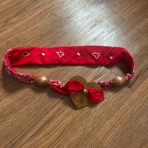 Red Bandana Style Belt with Wooden Heart Accent